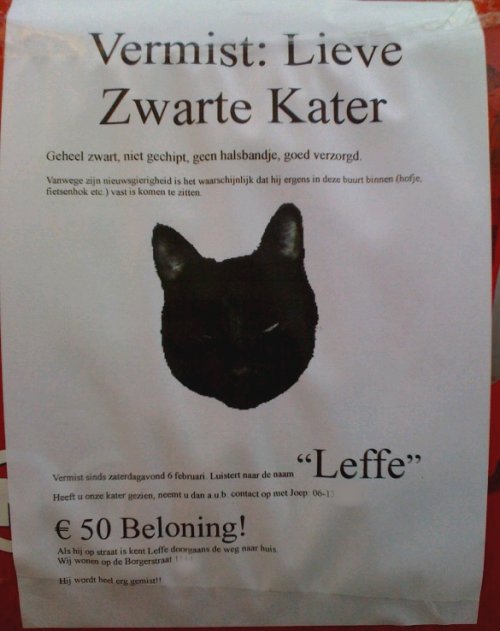 Leffe wordt erg gemist, vermist sinds zaterdagavond 6 februari